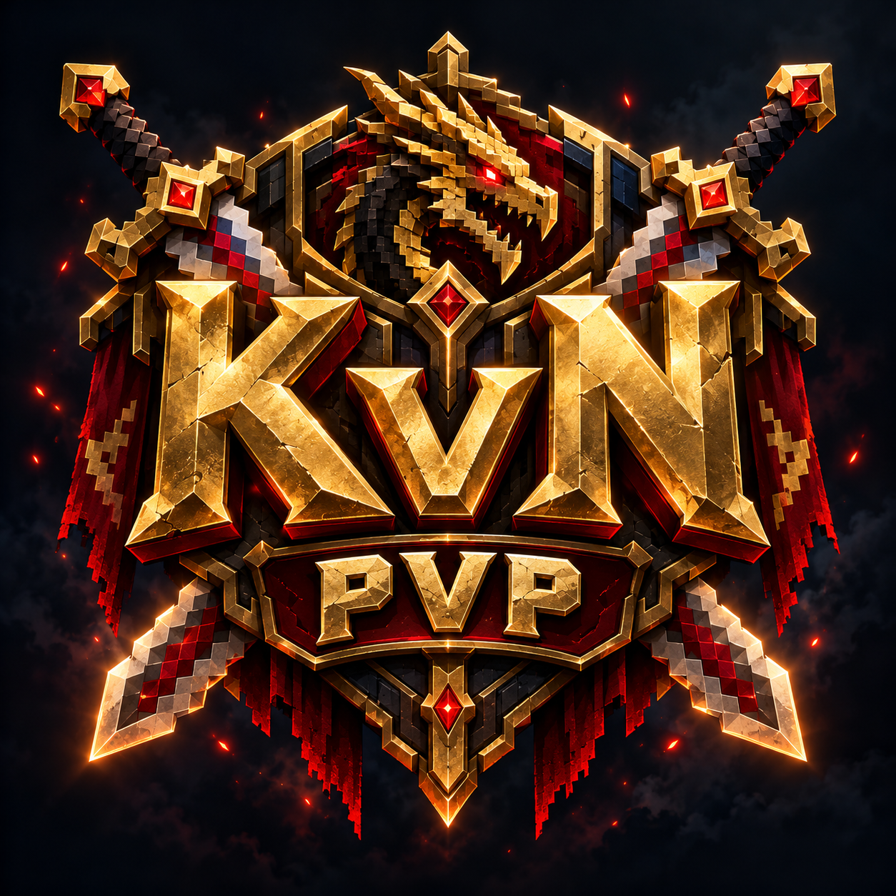 Golden KvN PvP dragon crest with crossed swords